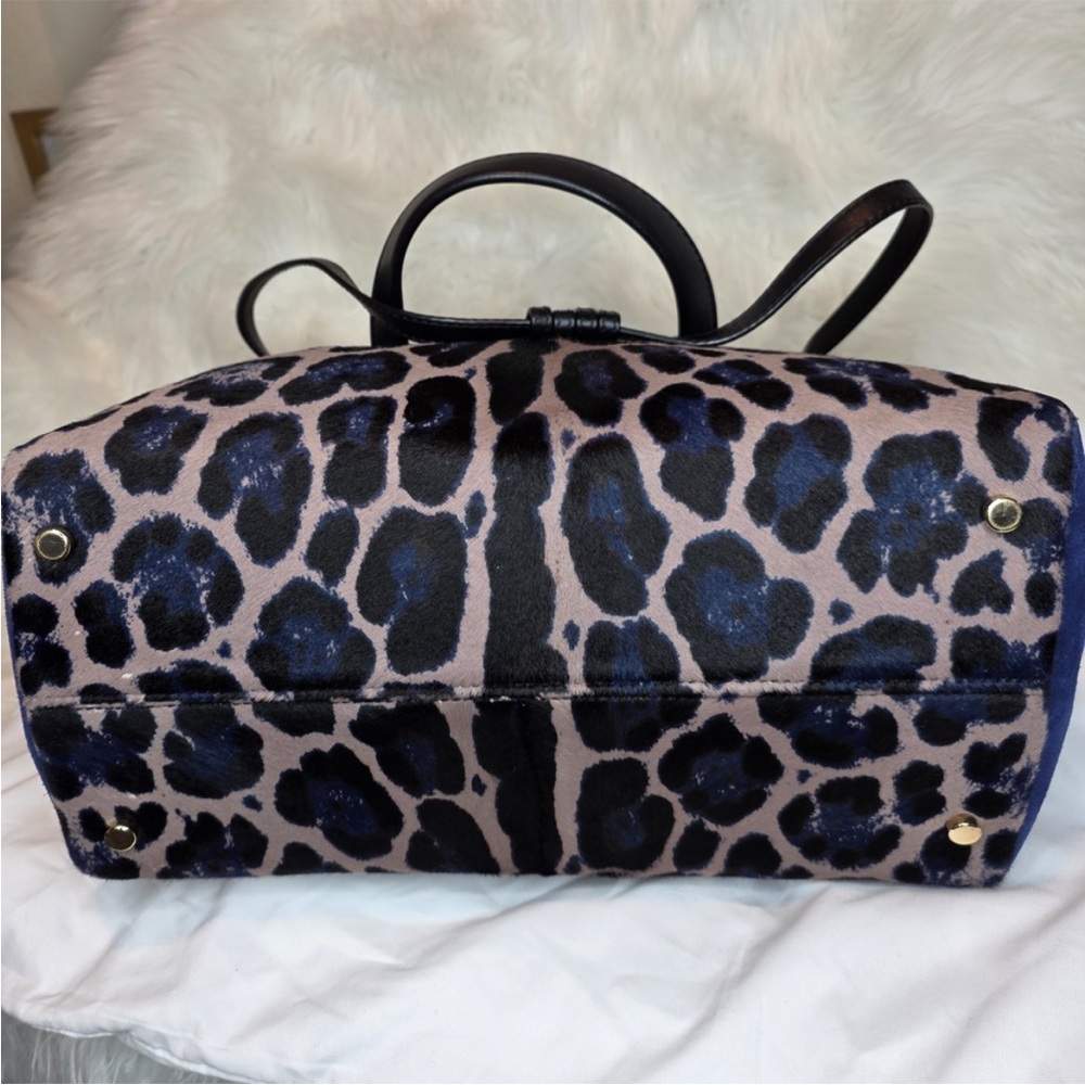 Jimmy Choo- Authentic 🍀 EUC! Alfie Blue Leopard Print Pony Hair/Suede 2 Way Bag - Picture 7 of 13